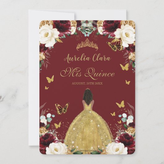 キンセアニラブルガンディーホワイト金ゴールドフローラブラウンガール 招待状 (裏面)