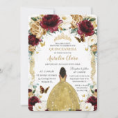 キンセアニラブルガンディーホワイト金ゴールドフローラブラウンガール 招待状 (正面)