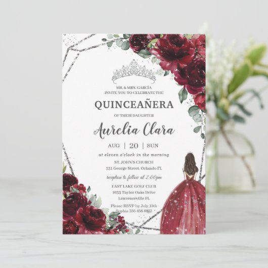 キンセアニラブルガンディーレッドフローラシルバープリンセス 招待状 (スタンド正面)