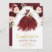 キンセアニラブルゴーニュバラフラワープリンセス誕生日 招待状 (正面/裏面)