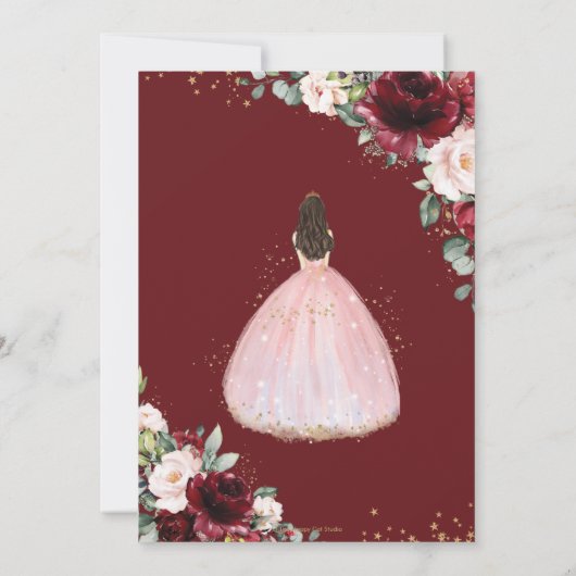 キンセアニラブルゴーニュ赤面フローラピンクドレスクラウン 招待状 (裏面)