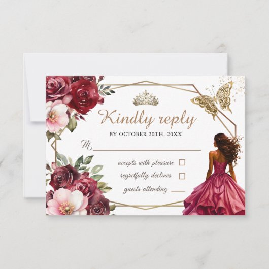 キンセアニラブルゴーニュ赤面フローラプリンセスRsvp 出欠カード (正面)