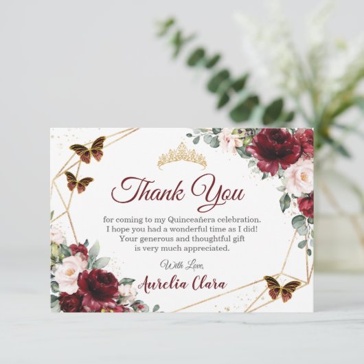 キンセアニラブルゴーニュ赤面フローラ蝶 サンキューカード (スタンド正面)