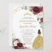 キンセアニラブルゴーニュ赤面フローラ金ゴールドドレスクラウン 招待状 (正面)