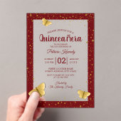 キンセアニラブルゴーニュ&金ゴールド蝶15誕生日 アクリル招待状 (インサイチュ (ポータブル))