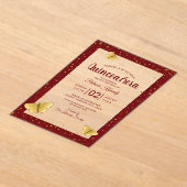 キンセアニラブルゴーニュ&金ゴールド蝶15誕生日 アクリル招待状 (レイダウン)