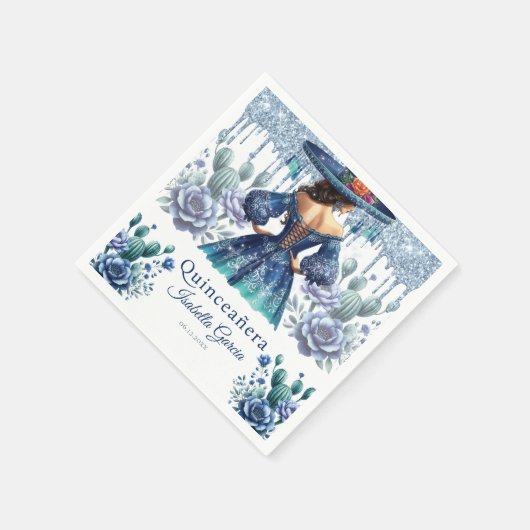 キンセアニラブルーウォーター色メキシコガール スタンダードカクテルナプキン (角)