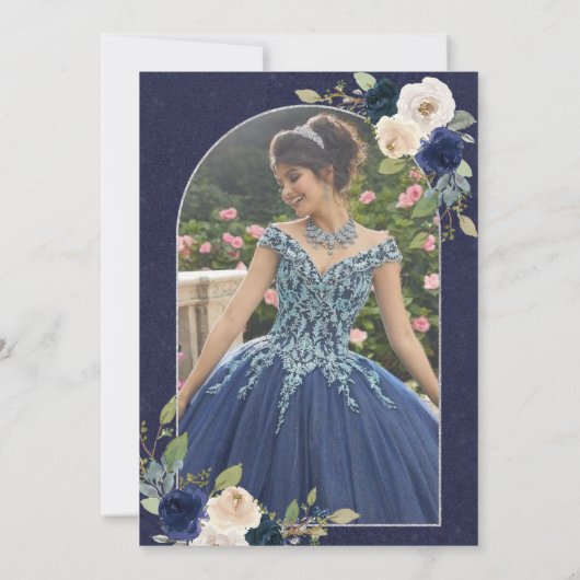 キンセアニラブルーフローラプリンセス誕生日写真 招待状 (裏面)