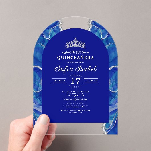 キンセアニラブルー王室のシルバーアゲートエレガントト アクリル招待状 (インサイチュ (ポータブル))