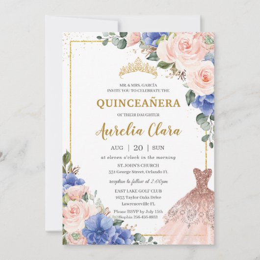 キンセアニラブルー王室の赤面フローラドレスティアラ 招待状 (正面)