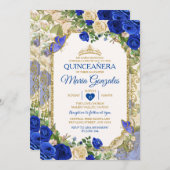 キンセアニラブルー&金ゴールドクラウンメキシコバタフライ 招待状 (正面/裏面)