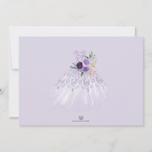 キンセアニラプリンセスドレスパープルフラワーフォト 招待状 (裏面)