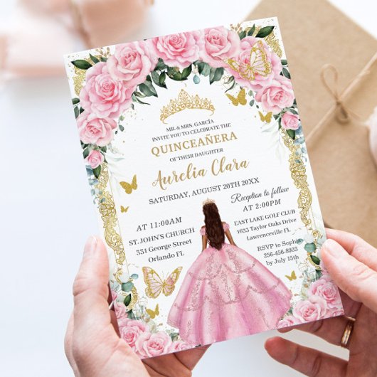 キンセアニラプリンセスピンクローズフローラヴィンテージ金ゴールド 招待状