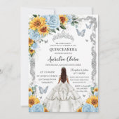 キンセアニラベビーブルーフローラサンフラワーズシルバー 招待状 (正面)