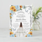 キンセアニラベビーブルーフローラサンフラワーズシルバー 招待状 (スタンド正面)