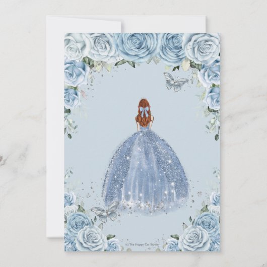 キンセアニラベビーブルーフローラシルバーレッドヘアガール 招待状 (裏面)