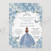 キンセアニラベビーブルーフローラシルバーレッドヘアガール 招待状 (正面/裏面)