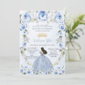 キンセアニラベビーブルーフローラプリンセスドレス金ゴールド 招待状 (スタンド正面)
