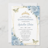 キンセアニラベビーブルーフローラ金ゴールド蝶16th 招待状 (正面)