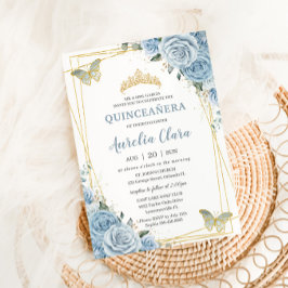 キンセアニラベビーブルーフローラ金ゴールド蝶16th 招待状