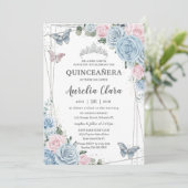 キンセアニラベビーブルー淡い色のピンクフローラ蝶 招待状 (スタンド正面)