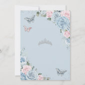 キンセアニラベビーブルー淡い色のピンクフローラ蝶 招待状 (裏面)