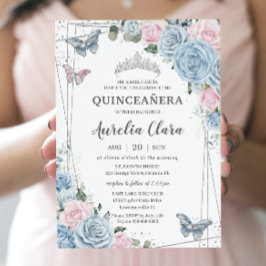 キンセアニラベビーブルー淡い色のピンクフローラ蝶 招待状