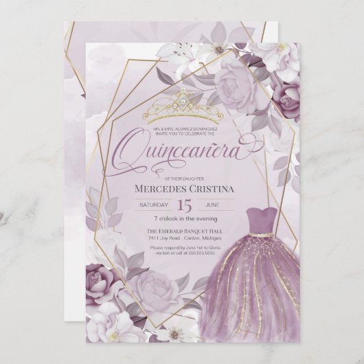 キンセアニラベンダーパープルティエレガントアファンシーラ 招待状 (正面/裏面)