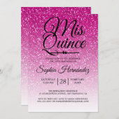 キンセアニラホットピンクグリッター15誕生日 招待状 (正面/裏面)