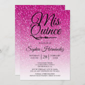 キンセアニラホットピンクグリッター15誕生日 招待状 (正面/裏面)