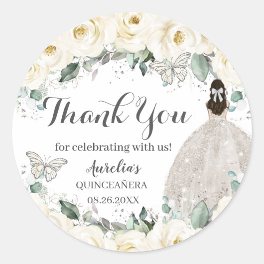 キンセアニラホワイトフローラプリンセスバタフライシルバー ラウンドシール (正面)