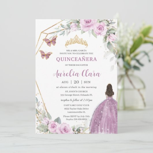 キンセアニラマウヴフローラバタフライプリンセスドレス 招待状 (スタンド正面)