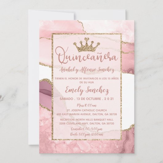 キンセアニラマーブルアゲートバラ金ゴールド写真スペインの 招待状 (正面)