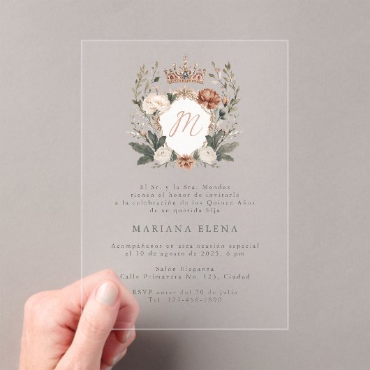 キンセアニラミクリンスフラワークレストモノグラム アクリル招待状 (インサイチュ (ポータブル))