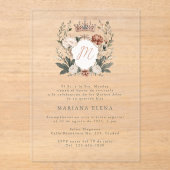 キンセアニラミクリンスフラワークレストモノグラム アクリル招待状 (正面)