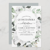 キンセアニラユーカリプトゥスフローラホワイトローズ 招待状 (正面/裏面)