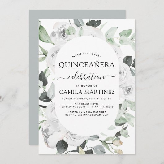 キンセアニラユーカリプトゥスフローラホワイトローズ 招待状 (正面/裏面)