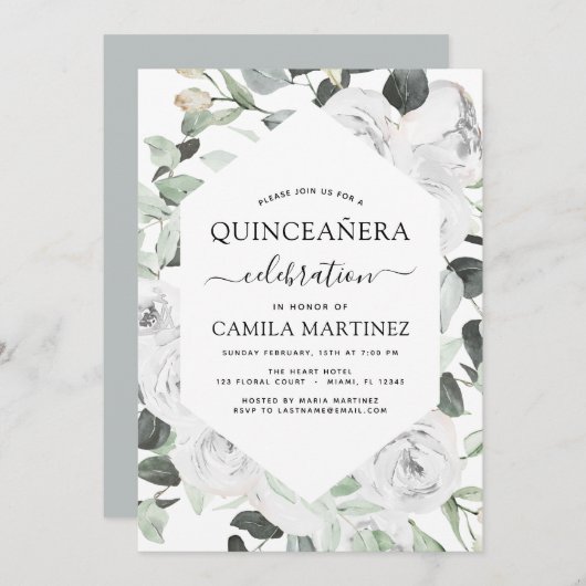 キンセアニラユーカリプトゥスフローラホワイトローゼインビタティ 招待状 (正面/裏面)