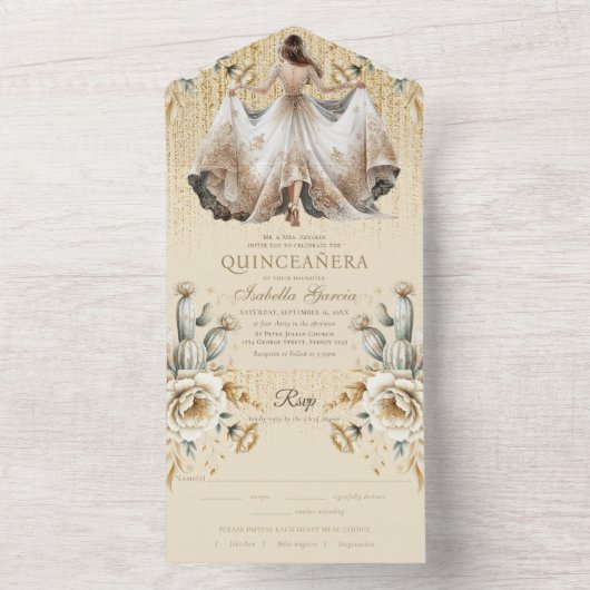 キンセアニララグジュアリーアイボリー金ゴールドメキシコスタイルrsvp オールインワン招待状 (内側)