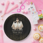 キンセアニララグジュアリーブラックアイボリーパーソナライズされた金ゴールド ペーパープレート (パーティー)