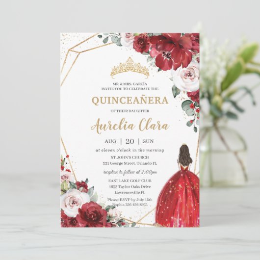 キンセアニラレッドアイボリー赤面フローラプリンセス 招待状 (スタンド正面)