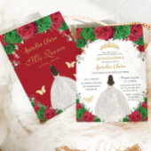 キンセアニラレッドグリーンフローラプリンセスホワイトドレス 招待状