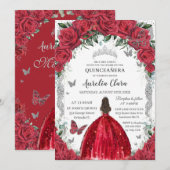 キンセアニラレッドドレスバラフローラヴィンテージ銀 招待状 (正面/裏面)