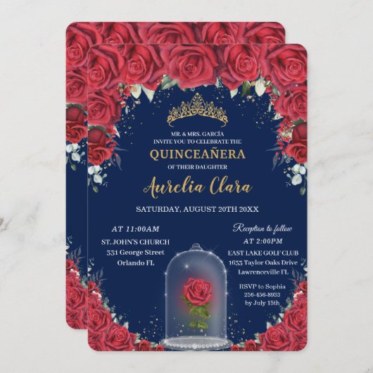 キンセアニラレッドフローラエンチャントバラネイビーブルー 招待状 (正面/裏面)