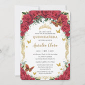 キンセアニラレッドフローラヴィンテージ金ゴールド蝶 招待状 (正面)