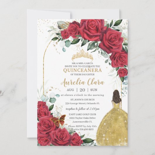 キンセアニラレッドローズフローラプリンセスイエロードレス 招待状 (正面)