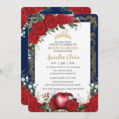 キンセアニラレッドローゼスフローラスノーホワイトネイビー金ゴールド 招待状 (正面/裏面)