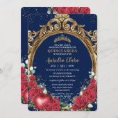 キンセアニラレッドローゼスフローラスノーホワイト金ゴールドフレーム 招待状 (正面/裏面)