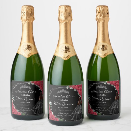 キンセアニラレッドローゼスフローラブラックドレスシルバー スパークリングワインラベル (ボトル)