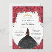 キンセアニラレッドローゼスフローラブラックドレス金ゴールド 招待状 (正面)